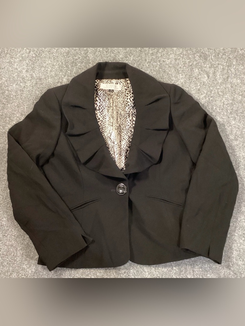Tahari Women's Black Single-Button Ruffle Lapel Blazer